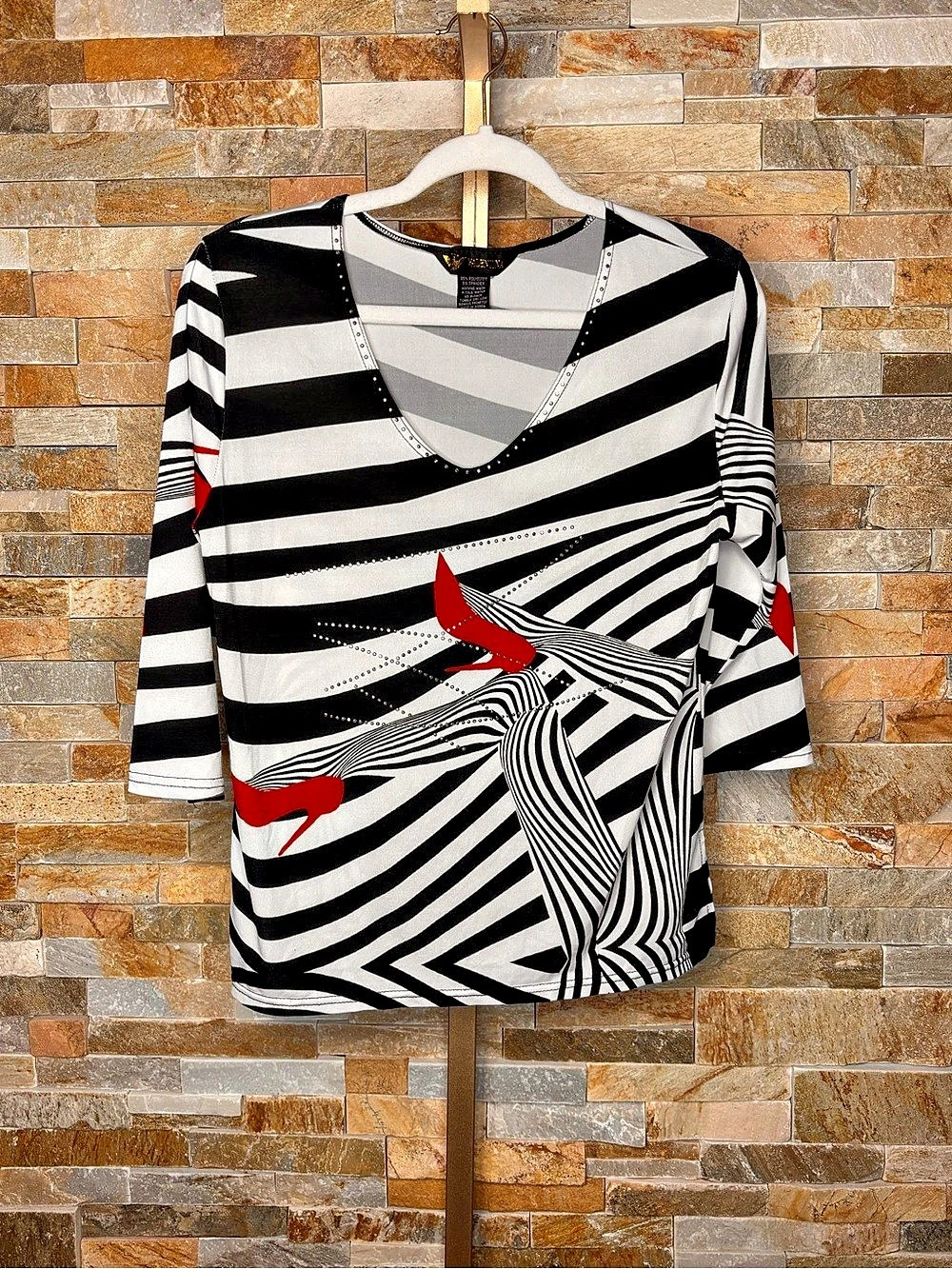 Valentina Striped Long Sleeve Top in Black & White Size Small